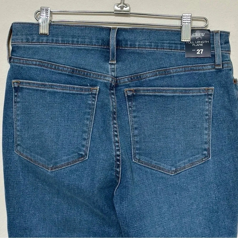New J Crew Full Length Flare Jeans Button Fly‎ Medium Wash 27 Signature Stretch